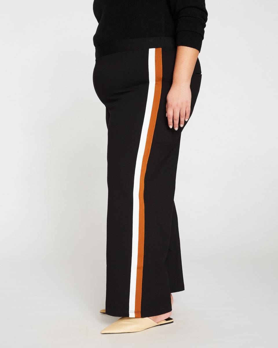 Stephanie Wide Leg Stripe Ponte Pants 30 Inch - Black with Ochre/White Stripe Zoom image 3