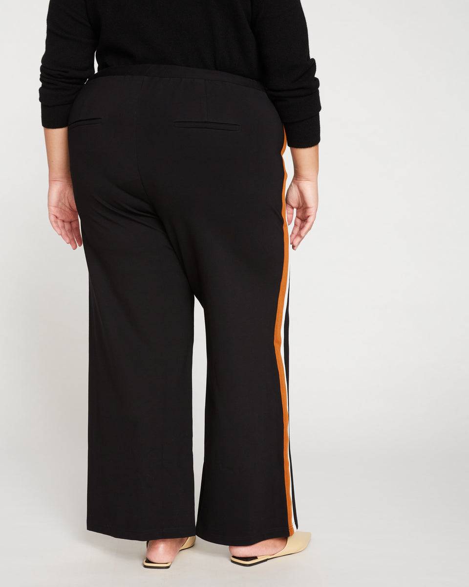 Stephanie Wide Leg Stripe Ponte Pants 30 Inch - Black with Ochre/White Stripe Zoom image 4