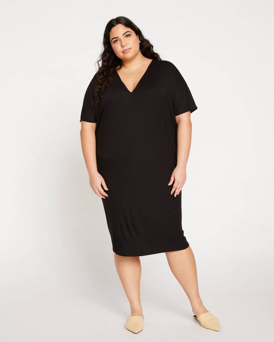 Teresa Liquid Jersey V-Neck Dress - Black Zoom image 6