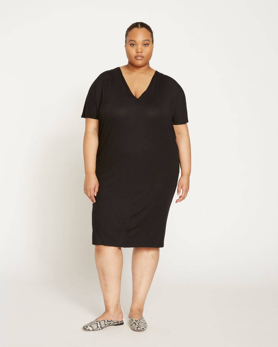 Teresa Liquid Jersey V-Neck Dress - Black Zoom image 0