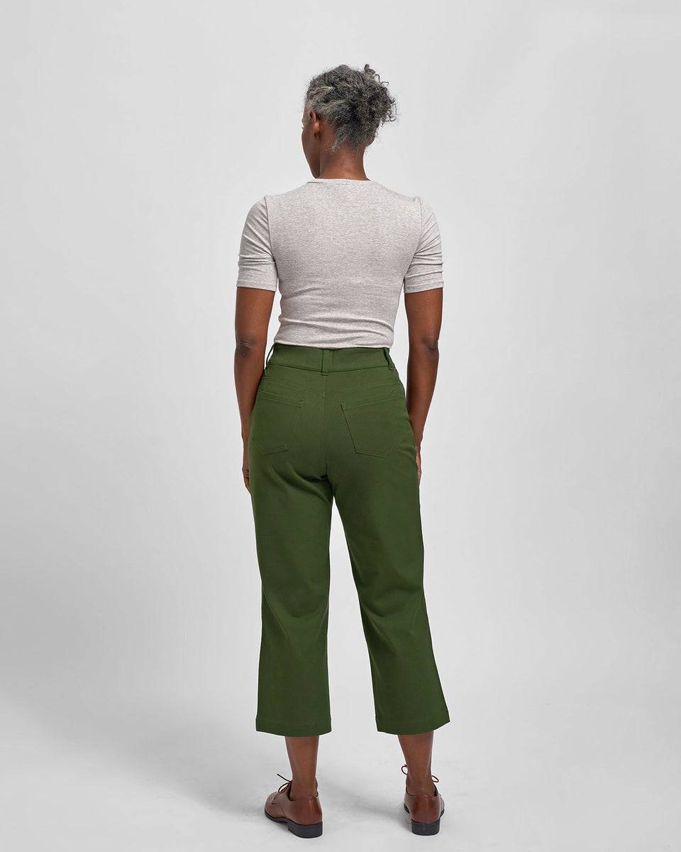 Faye Stretch Cotton Twill Boyfriend Crop Pants - Emerald Zoom image 3