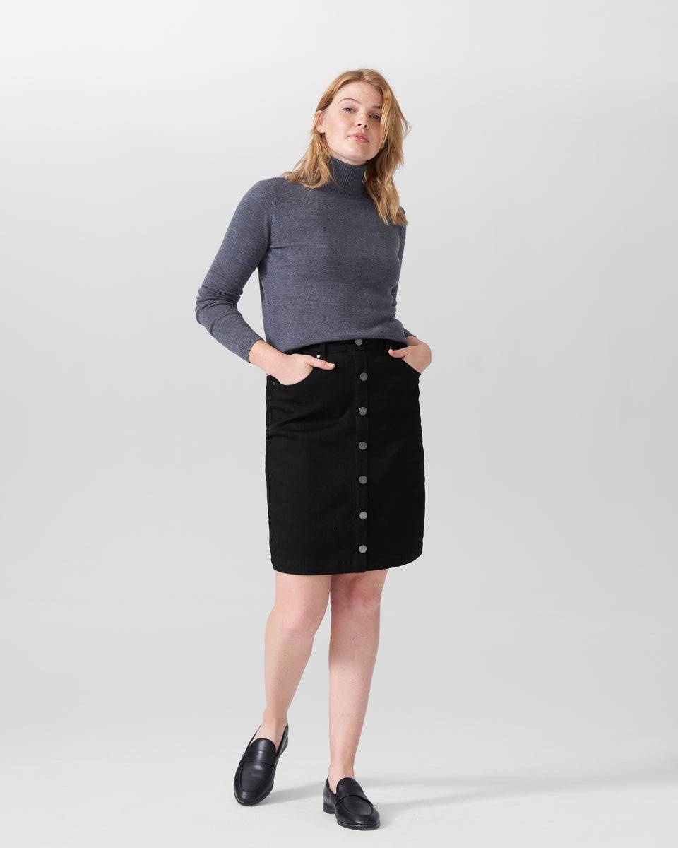 Ang Denim Button Down Skirt - Black Zoom image 2