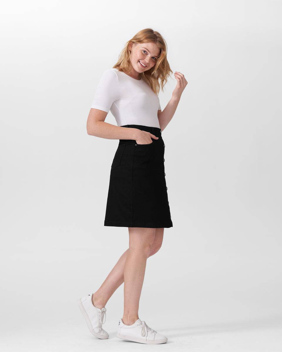 Ang Denim Button Down Skirt - Black Zoom image 4
