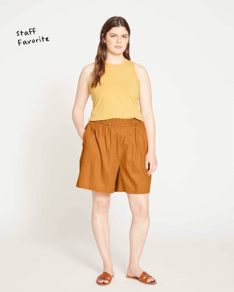 Juniper Linen Easy Pull-On Shorts - Caramel Zoom image 2