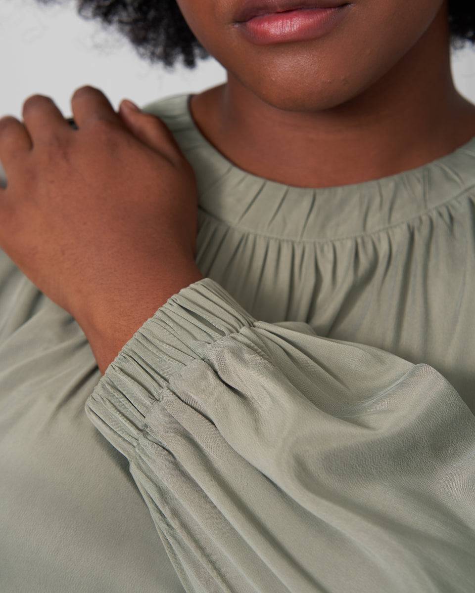 Patricia Long Sleeve Gathered Neck Blouse - Sage Zoom image 4