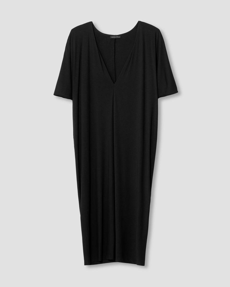 Teresa Liquid Jersey V-Neck Dress - Black Zoom image 1