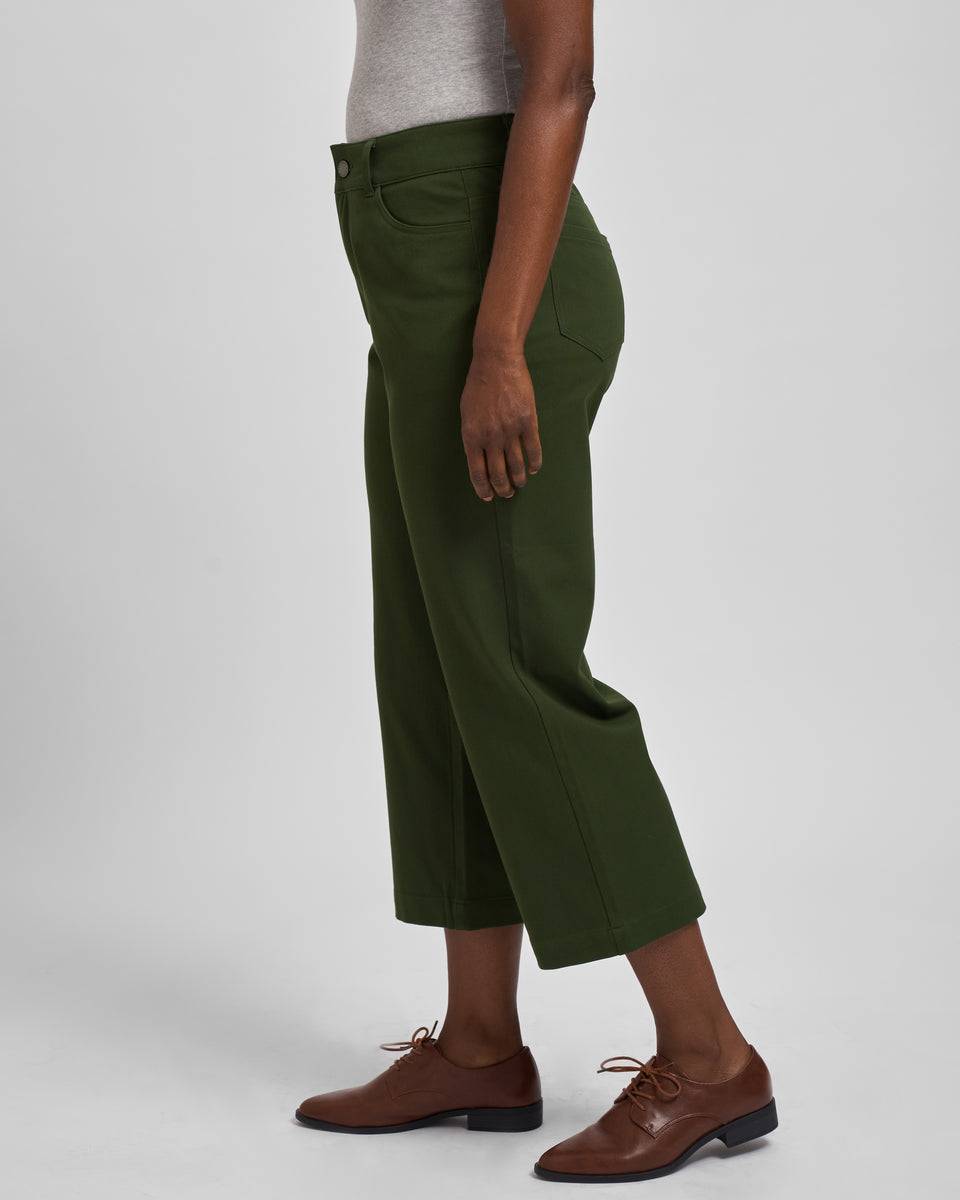 Faye Stretch Cotton Twill Boyfriend Crop Pants - Emerald Zoom image 2