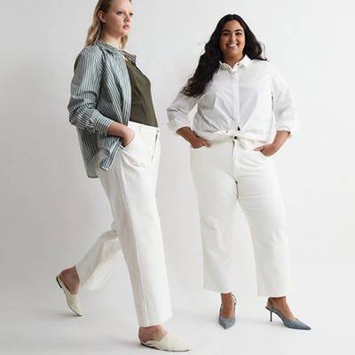 This is an image of white denim outfits