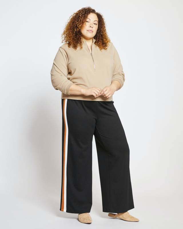 Stephanie Wide Leg Stripe Ponte Pants 30 Inch - Forest Green with  Black/White Stripe